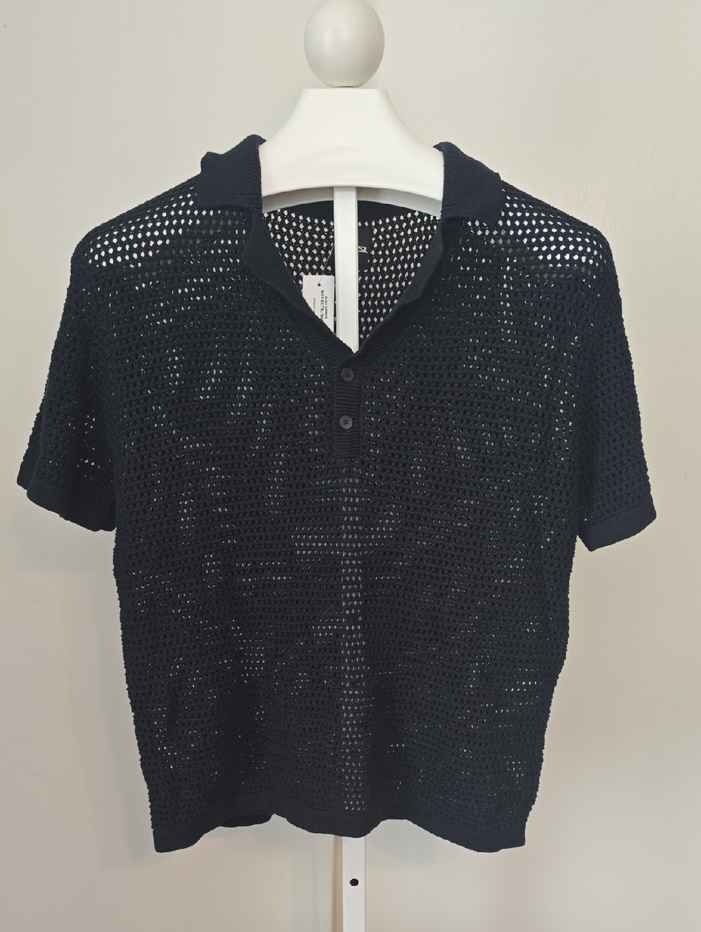 RSQ Men's Black Open-Weave Polo